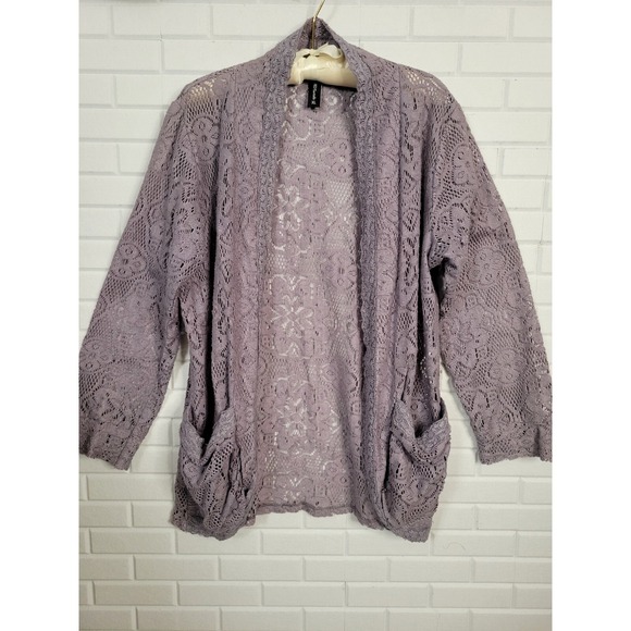 Sacred Threads sz XL Cardigan Gray Cotton Lace Open Front Cottagecore Lagenlook - Picture 6 of 10